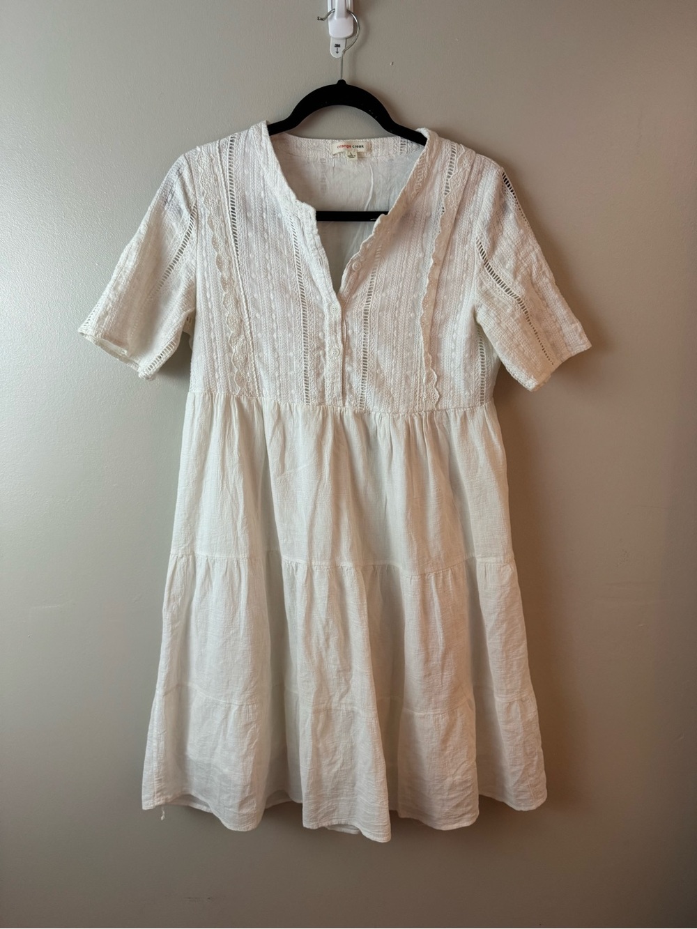 orange creek White Tiered Eyelet Cotton Dress Large Boho Cottagecore Folk Prarie